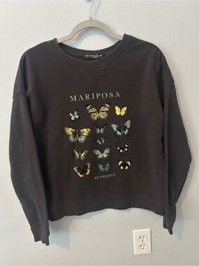 Fifth Sun Black Mariposa Butterfly Crewneck Sweatshirt